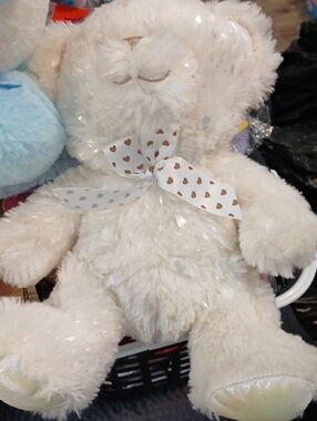 Plush Cream Teddy Bear with Heart Bow